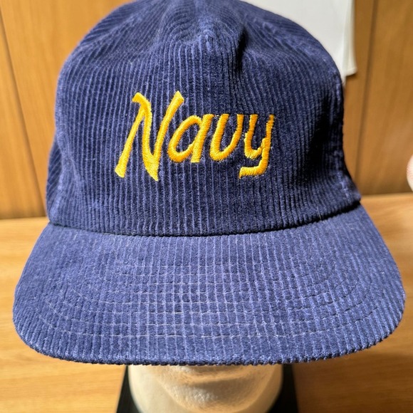 Vintage Sports Specialities‎ Navy Academy Corduroy Hat Strapback Zipback - Picture 1 of 8